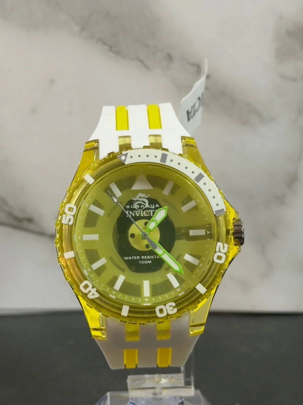 Invicta Subaqua Sports Watch Yellow Dial White Yellow Silicone Band 100m Box